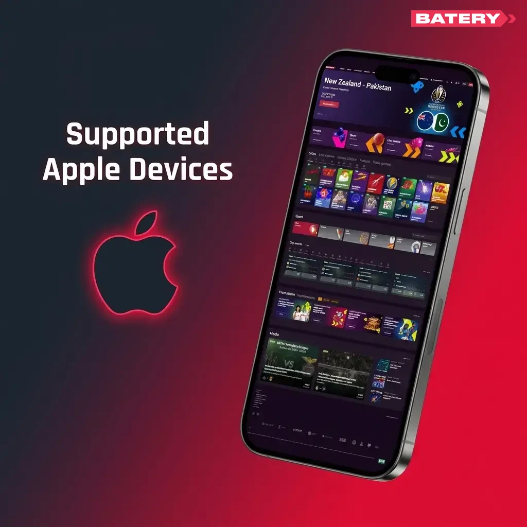 Apple devices compatible with Batery Aviator App PWA, including iPhone SE to iPhone 15 Pro and iPad models running iOS 12+