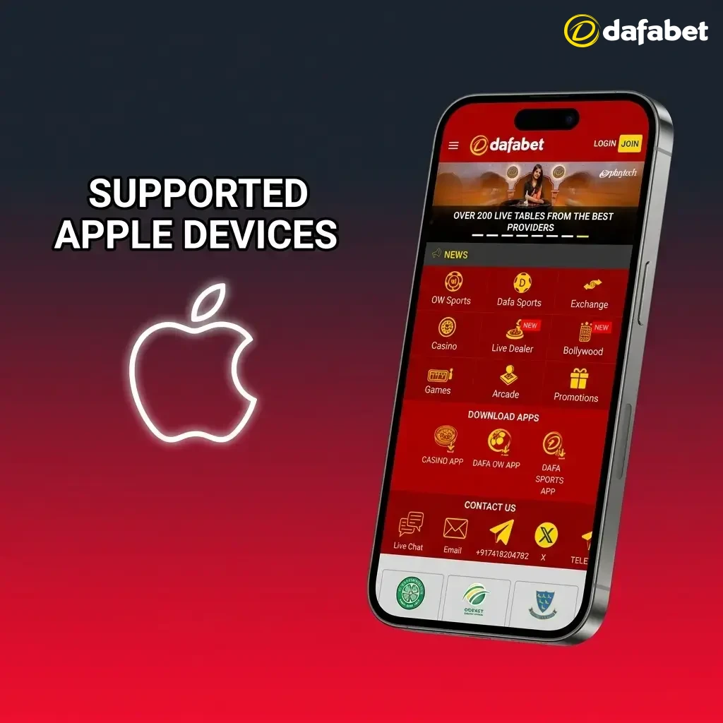 List of supported Apple devices for Dafabet Aviator App including iPhone SE to iPhone 15 Pro Max and iPads running iOS 12+