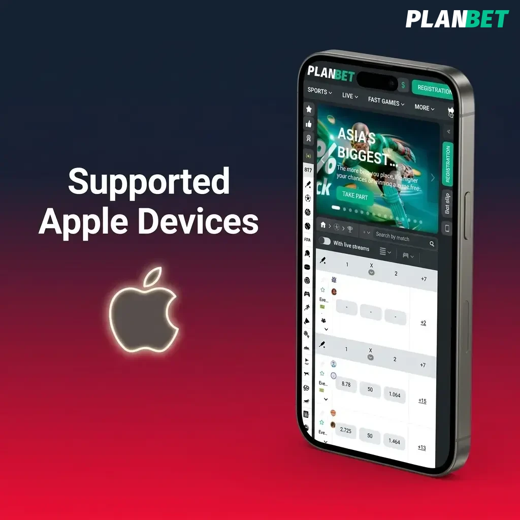 Apple devices supported by Planbet app including iPhone XR to iPhone 15 and iPads running iOS 12 or later