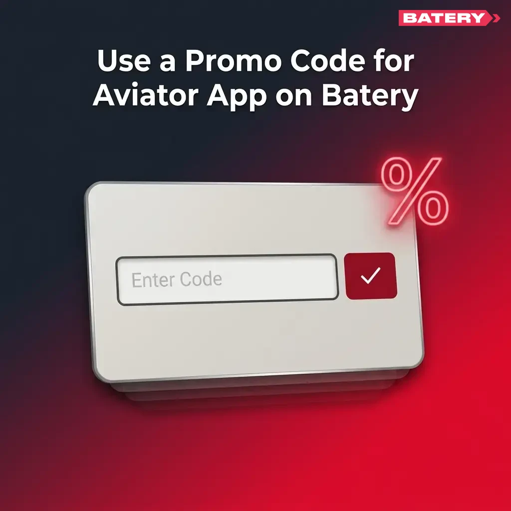 Batery app promo code entry field during registration to unlock bonus rewards for Aviator game players